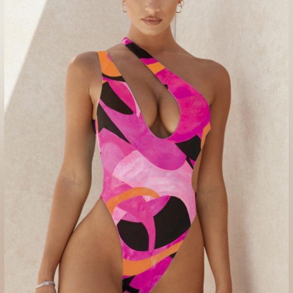 Abstract Pink and Orange Swimsuit size medium